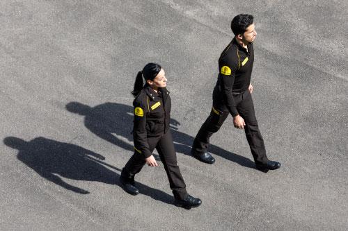 Two Prosegur security guards in Hartford County Connecticut providing guarding service for a commercial client.