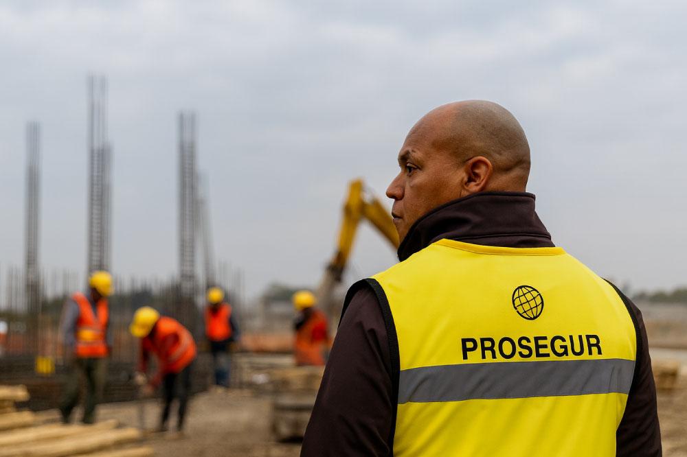 A Prosegur security guard at a construction site. 