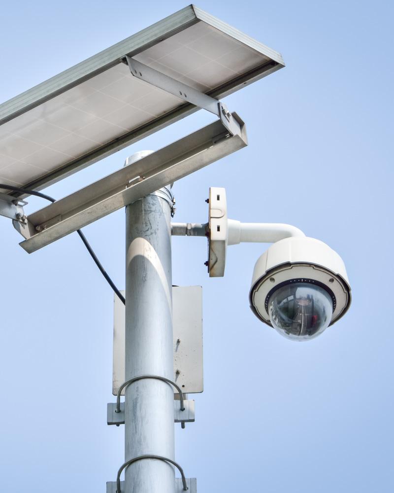 A Prosegur security camera providing remote security monitoring services at an energy facility