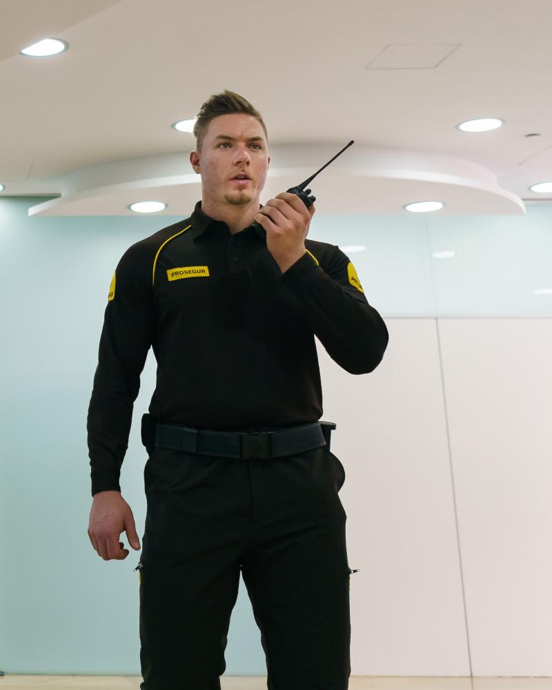 Prosegur High Tech Security Guard A Prosegur security officer providing security guard services for a high tech client