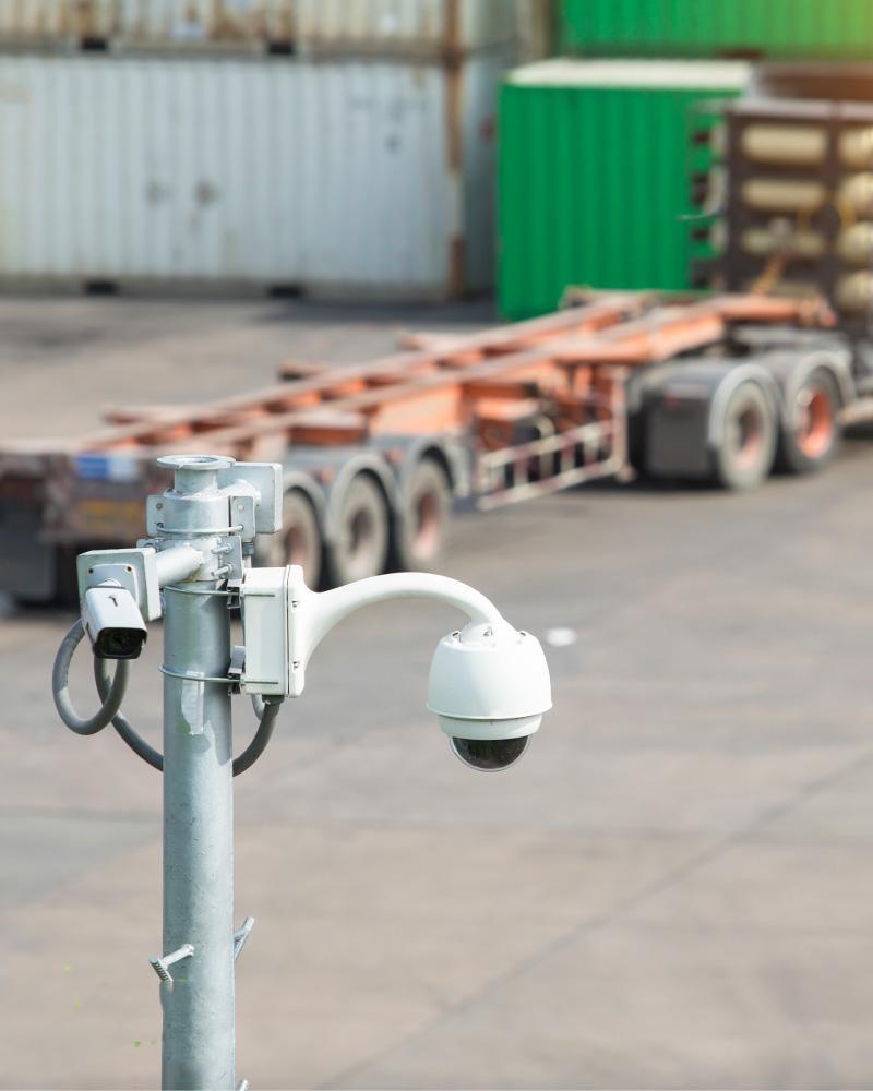 A Prosegur security camera providing remote security monitoring for a logistics truckyard