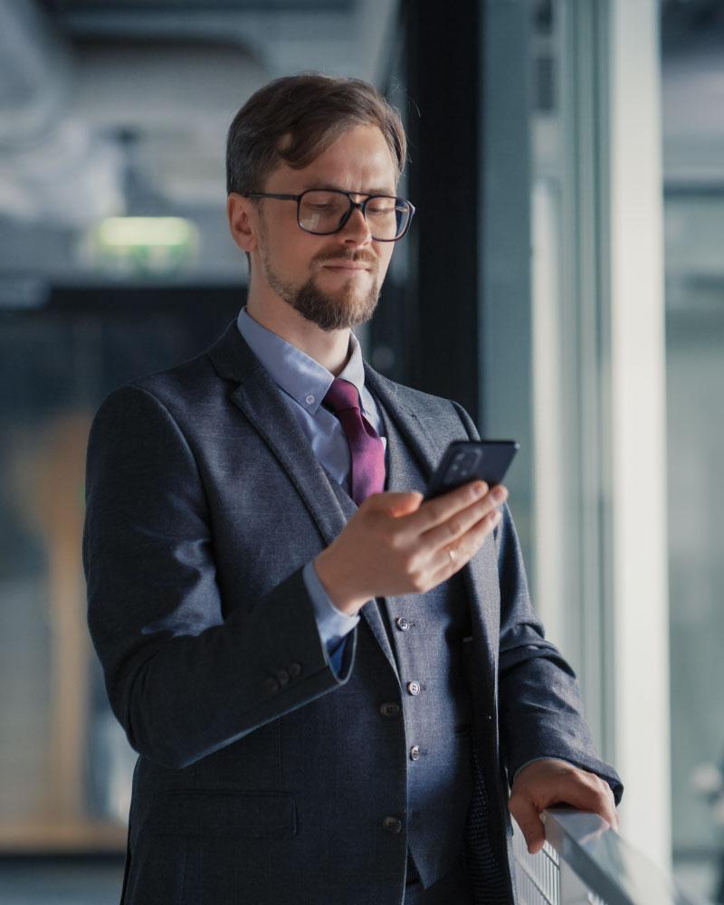 A businessman investigating Global Risk Services