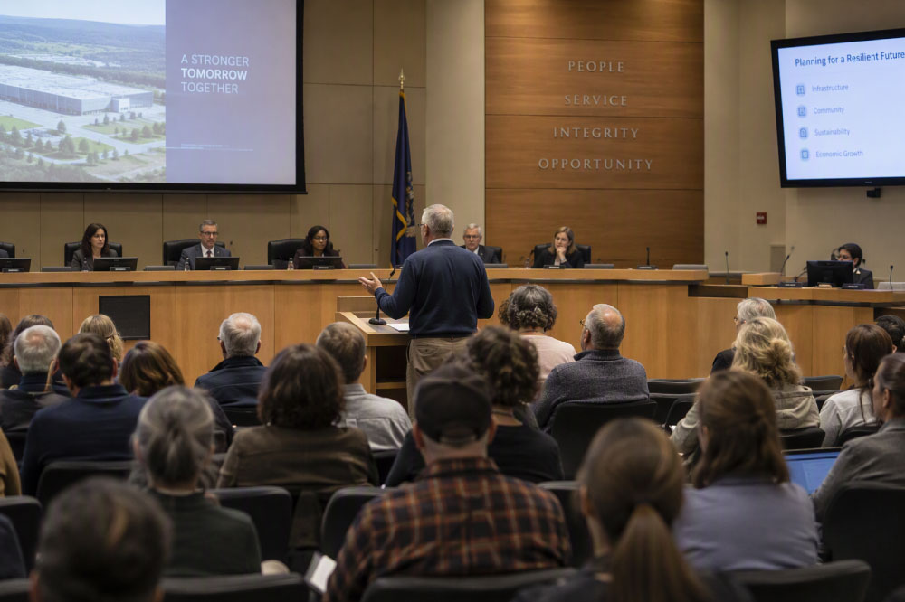 A city hall meeting about data centers